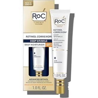 RoC Retinol Correxion Deep Wrinkle Daily Face Moisturizer with Sunscreen SPF 30, Skin Care Treatment for Fine Lines, Dark Spots, Post-Acne Scars, 1 Ounce