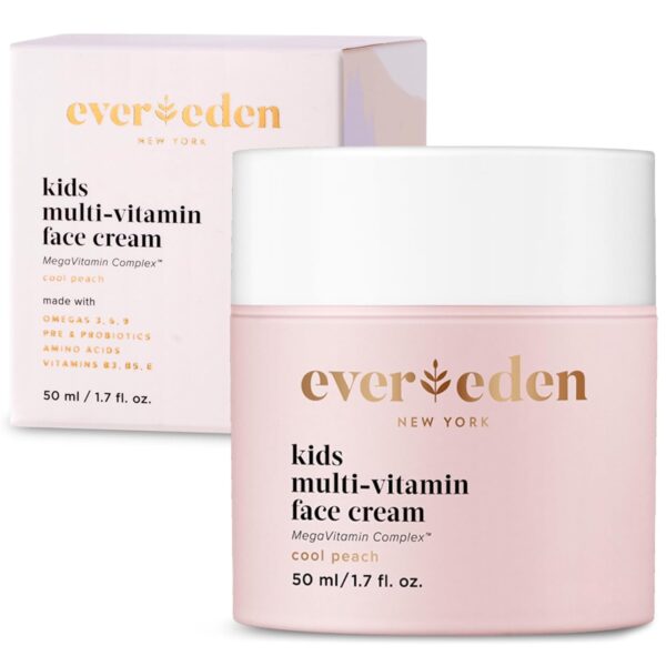 Evereden Kids Face Cream: Cool Peach, 1.7 oz. | Plant Based and Natural Face Lotion | Clean and Non-Toxic Face Moisturizer | Multi-Vitamin Skin Care for Kids