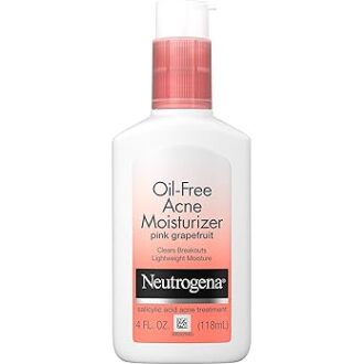 Neutrogena Oil Free Acne Facial Moisturizer with.5% Salicylic Acid Acne Treatment, Pink Grapefruit Acne Fighting Face Lotion for Breakouts, Non-Greasy & Non-Comedogenic, 4 fl. oz