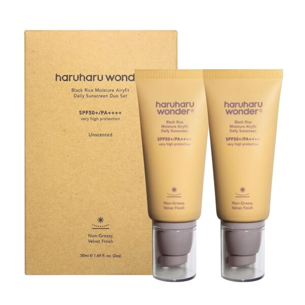 Haruharu Wonder Black Rice Moisture Airyfit Daily Sunscreen 50ml (1.69fl.oz), Reef Safe Formula, Non-Greasy Velvet Finish