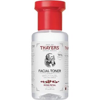 THAYERS AlcoholFree Witch Hazel Facial Toner with Aloe Vera Formula, Clear, Rose Petal, 3 Fl Oz