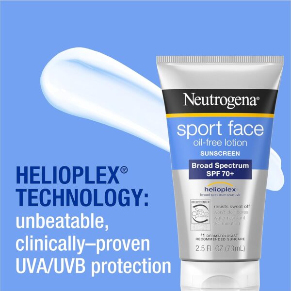 Neutrogena Sport Face Sunscreen SPF 70+, Oil-Free Facial Sunscreen Lotion with Broad Spectrum UVA/UVB Sun Protection, - Image 5