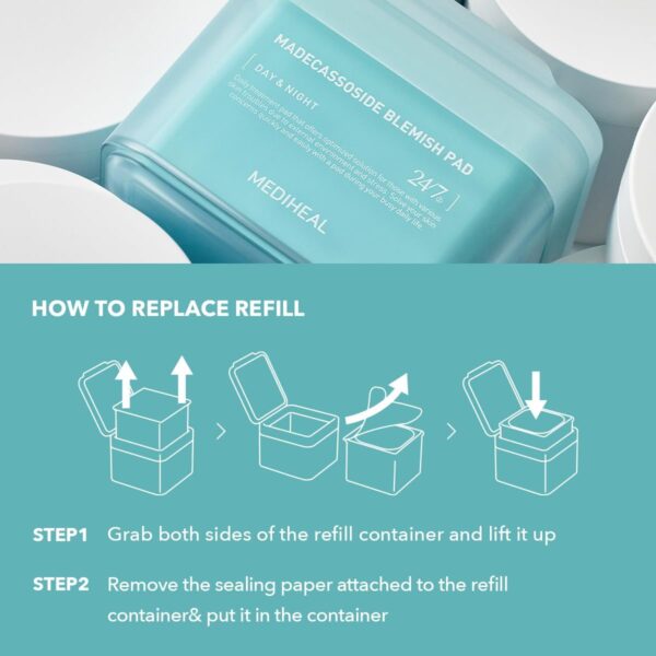(Only Refill) MEDIHEAL Madecassoside Blemish Pad (100 Pads) - Cotton Facial Toner Pads - Image 5