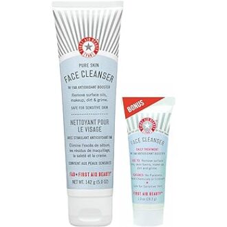 First Aid Beauty Pure Skin Face Cleanser Bundle – Sensitive Skin Gentle Cleanser – Classic 5 oz Tube + Bonus 1 oz Travel Size