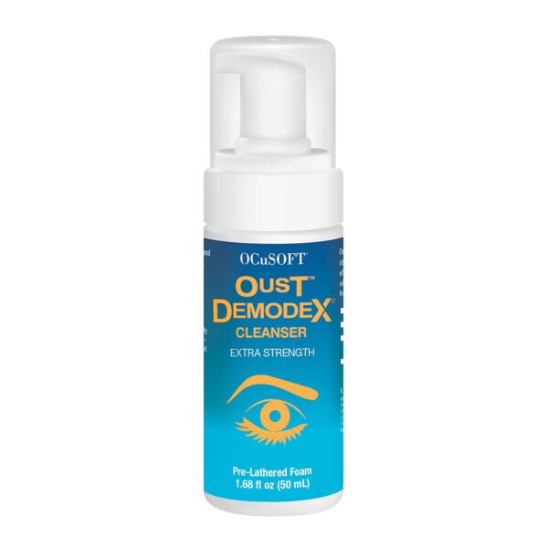 OCuSOFT Oust Demodex Foam Cleanser - Extra Strength - Foaming Cleanser for Eyelids & Eyelashes with Tea Tree Oil