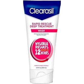 Clearasil Rapid Rescue Deep Treatment Acne Face Wash, Maximum Strenght with 2% Salicylic Acid Acne Medication, Acne Facial Cleanser,