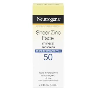 Neutrogena Sheer Zinc Oxide Dry-Touch Face Sunscreen with Broad Spectrum SPF 50, Oil-Free, Non-Comedogenic & Non-Greasy Mineral Sunscreen, 2 fl. oz