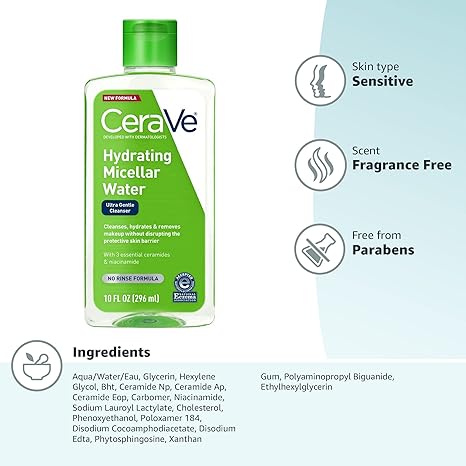 CeraVe Micellar Water | New & Improved Formula | Hydrating Facial Cleanser & Eye Makeup Remover | Fragrance Free & Non-Irritating | 10 Fl. Oz - Image 4