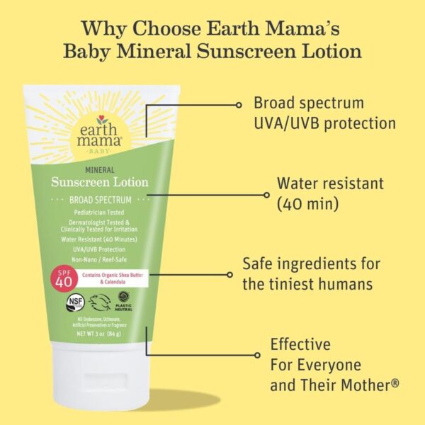 Earth Mama Baby Mineral Sunscreen Lotion SPF 40 | Reef Safe, Non-Nano Zinc, Natural Water Resistant Sun Cream for Babies, Kids & Adults, 3-Ounce - Image 5