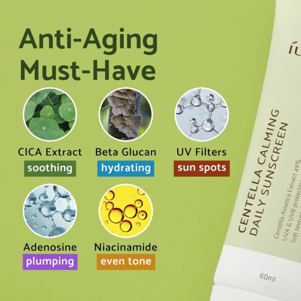 IUNIK Centella Calming Moisture Daily Sunscreen SPF 50+ PA++++ Matte & No White Cast Centella Asiatica Dry Oily Sensitive Vegan Korean Skincare - Image 4