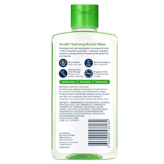 CeraVe Micellar Water | New & Improved Formula | Hydrating Facial Cleanser & Eye Makeup Remover | Fragrance Free & Non-Irritating | 10 Fl. Oz - Image 5