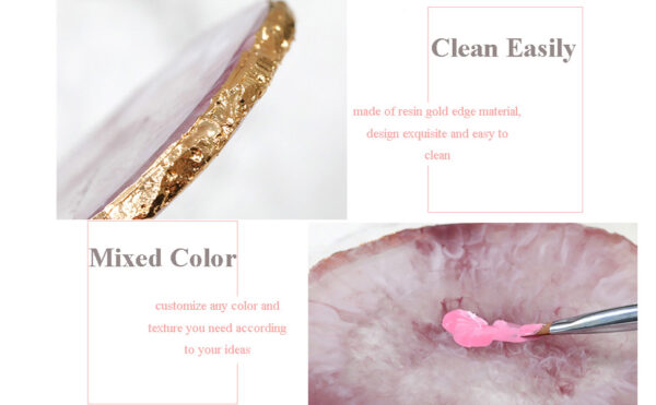JASSINS Resin Nail Art Palette,Nail Art Painting Mixed Color Palette Gold Edge Nail Gel Color Makeup Display Board(White) - Image 2