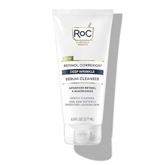 RoC Retinol Correxion Deep Wrinkle Serum Facial Cleanser with Niacinamide for Anti-Aging and Fine Lines, Long-Wear Makeup Remover, Fragrance Free Skin Care, Opthalmologist Tested, 6 Ounces