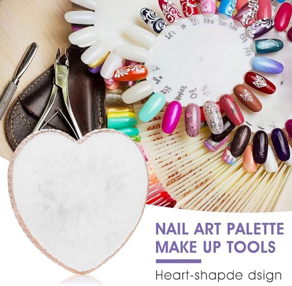 Resin Nail Art Palette Gold Edge Nail Holder Heart Shaped Color Makeup Foundation Mixing Tools Display Board Gel Nail Art Color Mixing Palette Painting Tray Manicure Tool - Image 3