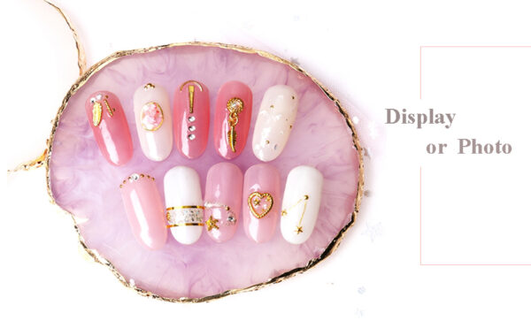 JASSINS Resin Nail Art Palette,Nail Art Painting Mixed Color Palette Gold Edge Nail Gel Color Makeup Display Board(White) - Image 3