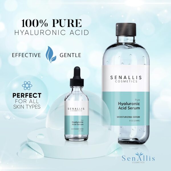 Hyaluronic Acid Serum 8 fl oz And 2 fl oz, Made From Pure Hyaluronic Acid, Anti Aging/Wrinkle, Ultra-Hydrating Moisturizer That Reduces Dry Skin Manufactured In USA - Image 2