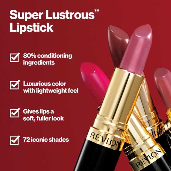 Revlon Lipstick, Super Lustrous Lipstick, Creamy Formula For Soft, Fuller-Looking Lips, Moisturized Feel in Mauves & Trends, Smoky Rose (245) 0.15 oz - Image 3