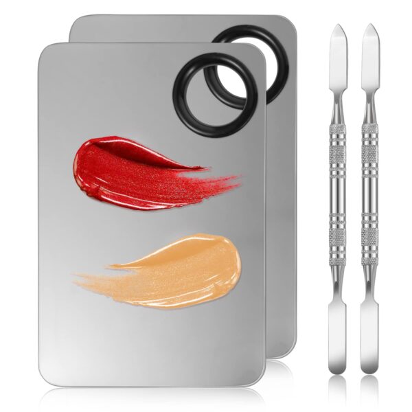 2 in 1 Set Makeup Mixing Palette, Stainless Steel Foundation Palette with Spatula for Mixing Foundation Eye Shadow Eyelash Nail Art - Image 3