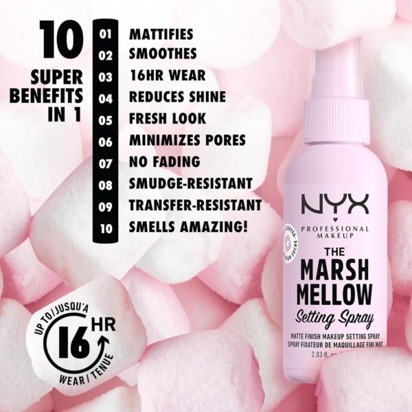 NYX PROFESSIONAL MAKEUP Marshmellow Setting Spray, Matte Setting Spray for 16HR Make Up Wear - Image 3
