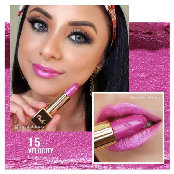 Oulac Pink Lipstick for Women with Metallic 3D Shine Lightweight Hydrating Formula, High Impact Lip Color, Full Coverage Lip Makeup, Velocity(15) - Image 3