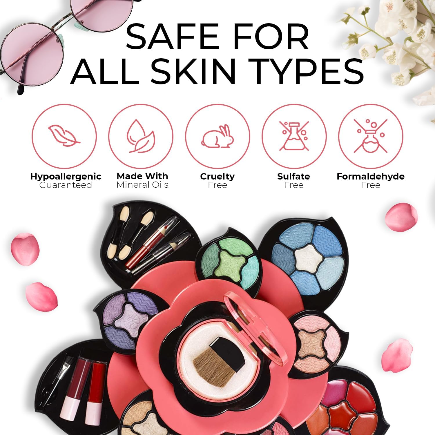Toysical Makeup Kit for Teens - Flower Makeup Palette Gift Set for Teen Girls and Women - Makeup for Girls 10-12 - Petals Expand to 3 Tiers - Variety Shade Array - Full Starter Kit for Beginners - Image 4