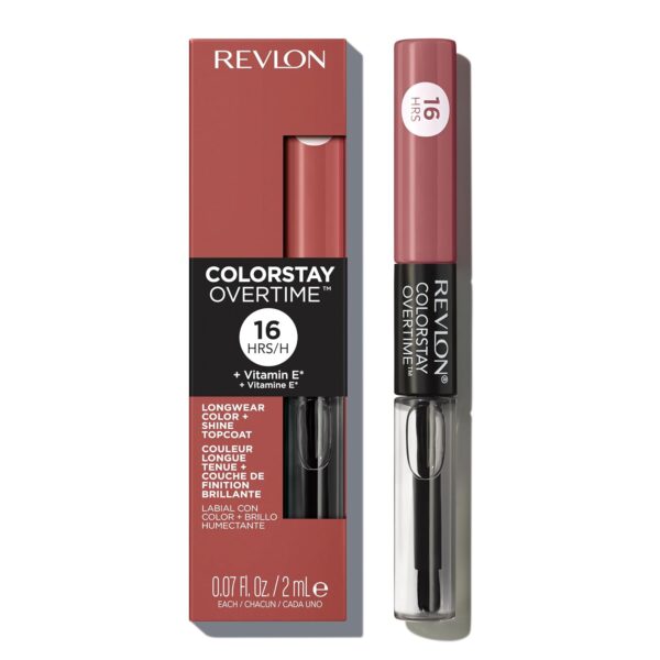 Revlon Liquid Lipstick with Clear Lip Gloss, ColorStay Overtime Lipcolor, Dual Ended with Vitamin E, 350 Bare Maximum, 0.07 Fl Oz (Pack of 1) - Image 4