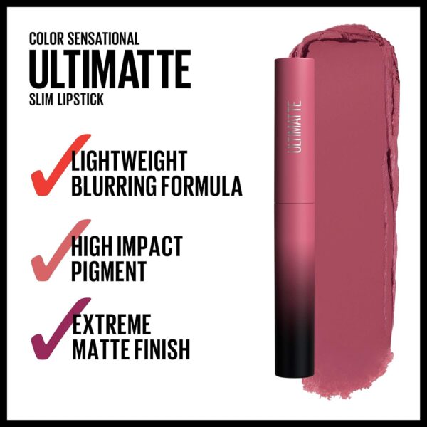 Maybelline Color Sensational Ultimatte Matte Lipstick, Non-Drying, Intense Color Pigment, More Mauve, Purple Mauve Pink, 1 Count - Image 4