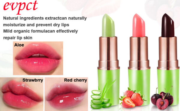 evpct 3Pcs Aloe Vera Strawberry Black Red Cherry Lip Balm Color Changing Lipstick Set PH Mood Magic Lipstick Long Lasting waterproof 24 hour labiales magicos pintalabios permanente 24 horas originales - Image 3