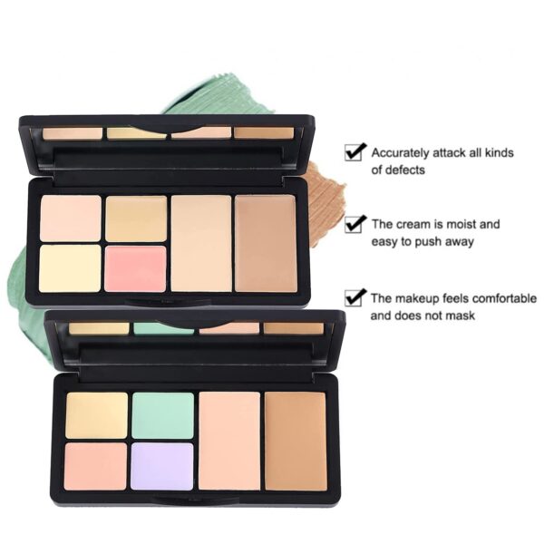 6 Colors Correcting Concealer Palette, Makeup Cream Contour Palette with Brush, Contouring Foundation Highlighting Concealer Palette for Conceals Dark Circles, Redness, Acne, Blemish - Image 5