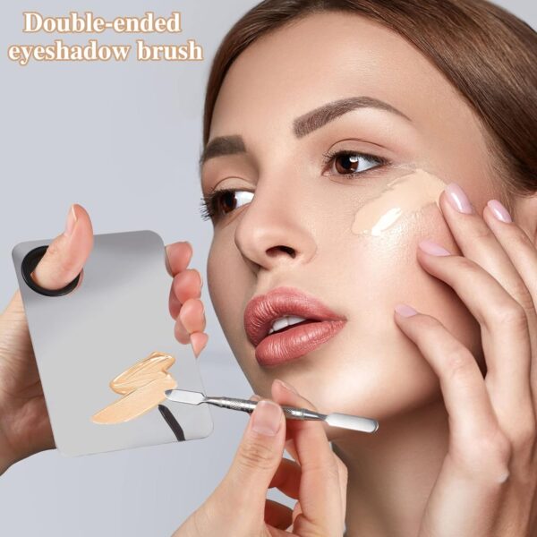 2 in 1 Set Makeup Mixing Palette, Stainless Steel Foundation Palette with Spatula for Mixing Foundation Eye Shadow Eyelash Nail Art - Image 5