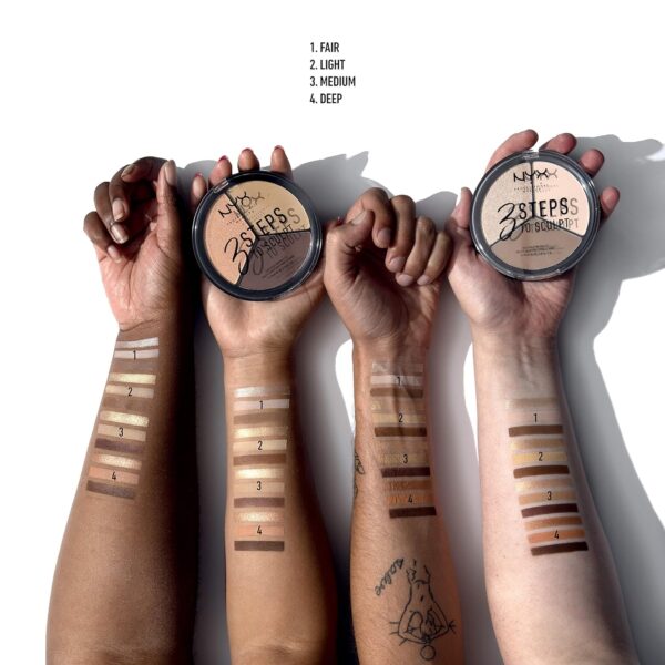 NYX PROFESSIONAL MAKEUP 3 Steps to Sculpt, Face Sculpting Contour Palette - Fair - Image 5
