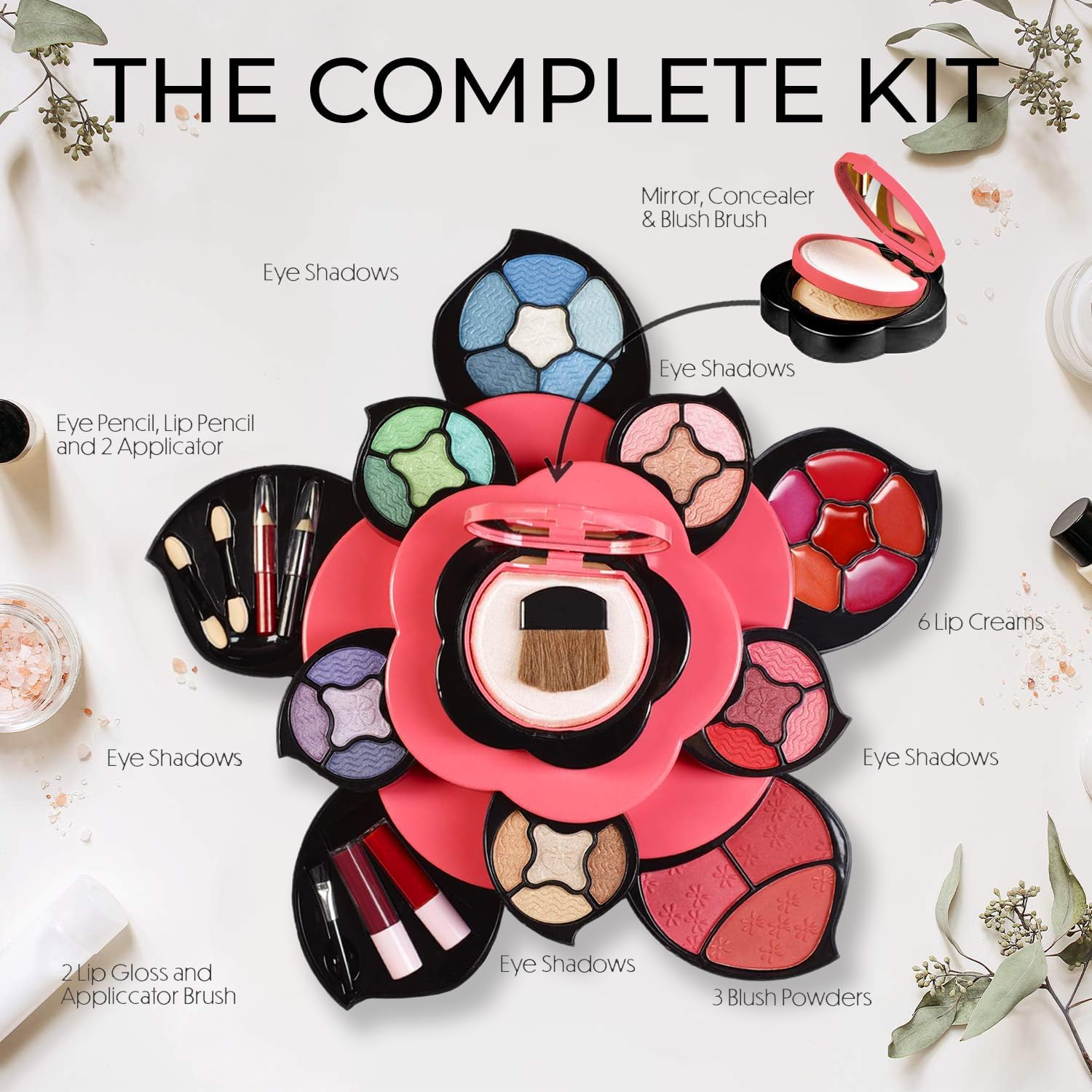 Toysical Makeup Kit for Teens - Flower Makeup Palette Gift Set for Teen Girls and Women - Makeup for Girls 10-12 - Petals Expand to 3 Tiers - Variety Shade Array - Full Starter Kit for Beginners - Image 2