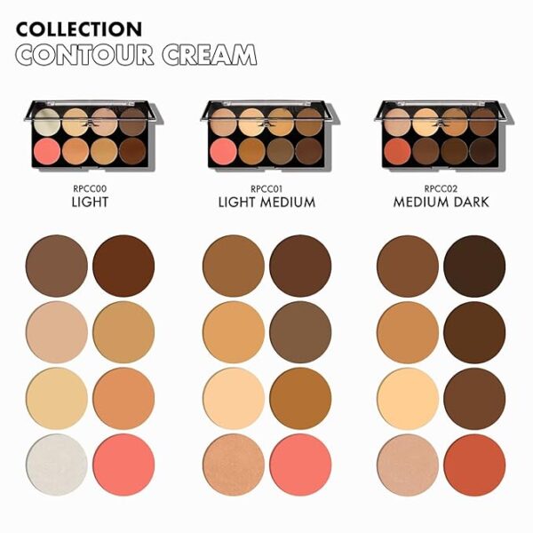 Ruby Kisses Flawless Finish with 3D Contour Cream Makeup Palette – Lightweight, Multi-Palette, Contouring Foundation, Creamy, Sculpt &Highlighting, Define Cheekbones (Light) - Image 6