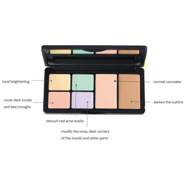 6 Colors Correcting Concealer Palette, Makeup Cream Contour Palette with Brush, Contouring Foundation Highlighting Concealer Palette for Conceals Dark Circles, Redness, Acne, Blemish - Image 6